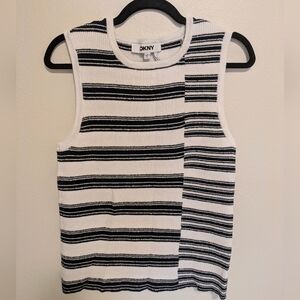 DKNY Black and White Striped Knit Top